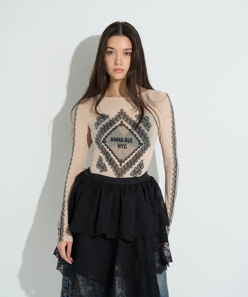 anna sui nyc(アナ スイ エヌ ワイ シー)の「ANNA SUI NYC / アナスイエヌワイシー レースプリントシアトップ(Tシャツ/カットソー・レディース・ブラック/パープル/ベージュ・FREE)」の7枚目の写真