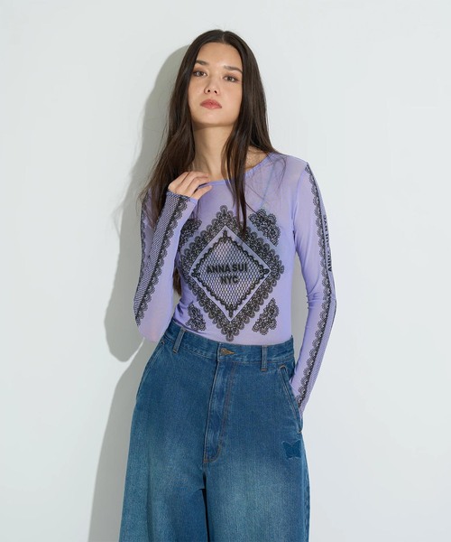 anna sui nyc(アナ スイ エヌ ワイ シー)の「ANNA SUI NYC / アナスイエヌワイシー レースプリントシアトップ(Tシャツ/カットソー・レディース・ブラック/パープル/ベージュ・FREE)」の9枚目の写真