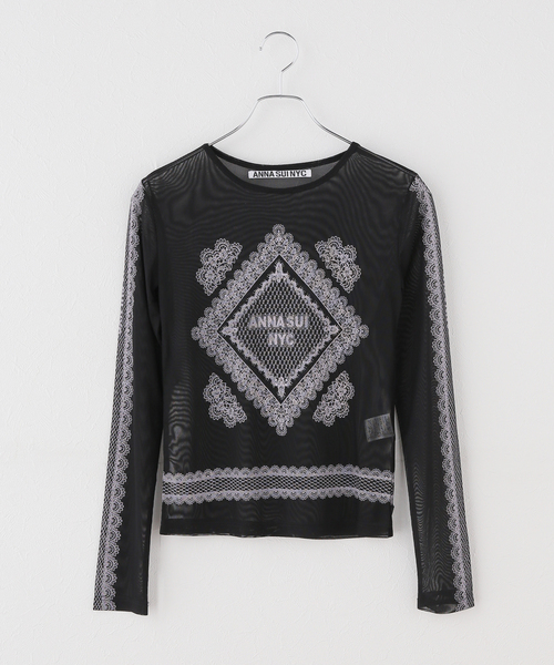 anna sui nyc(アナ スイ エヌ ワイ シー)の「ANNA SUI NYC / アナスイエヌワイシー レースプリントシアトップ(Tシャツ/カットソー・レディース・ブラック/パープル/ベージュ・FREE)」の11枚目の写真