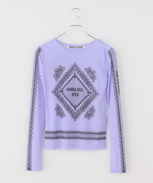 anna sui nyc(アナ スイ エヌ ワイ シー)の「ANNA SUI NYC / アナスイエヌワイシー レースプリントシアトップ(Tシャツ/カットソー・レディース・ブラック/パープル/ベージュ・FREE)」の20枚目の写真