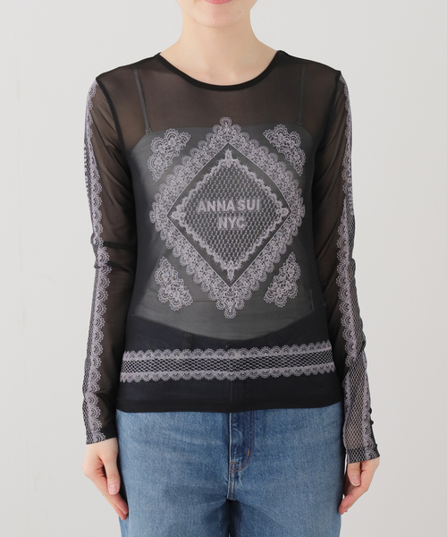 anna sui nyc(アナ スイ エヌ ワイ シー)の「ANNA SUI NYC / アナスイエヌワイシー レースプリントシアトップ(Tシャツ/カットソー・レディース・ブラック/パープル/ベージュ・FREE)」の22枚目の写真