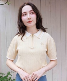 axes femme | 刺繍入りジップニットポロ(ニット/セーター)