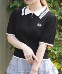 刺繍入りジップニットポロ