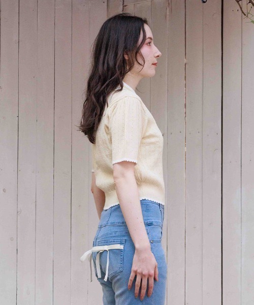 axes femme(アクシーズファム)の「刺繍入りジップニットポロ(ニット/セーター・レディース・イエロー/ピンク/グレイッシュベージュ/レッド/ブラック・FREE)」の7枚目の写真