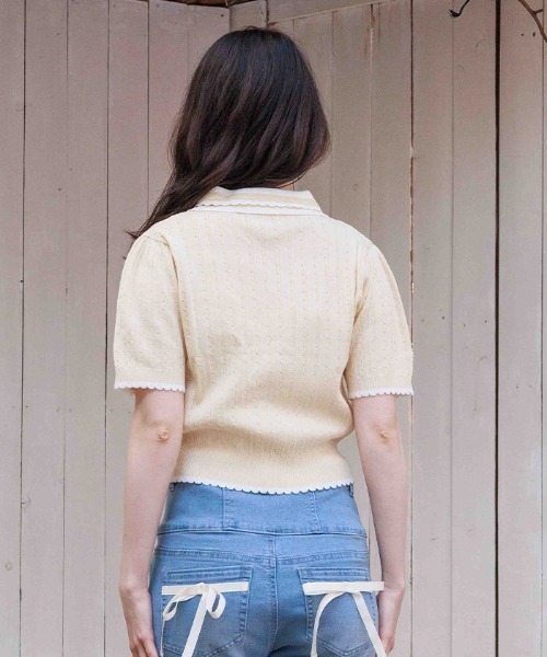 axes femme(アクシーズファム)の「刺繍入りジップニットポロ(ニット/セーター・レディース・イエロー/ピンク/グレイッシュベージュ/レッド/ブラック・FREE)」の8枚目の写真