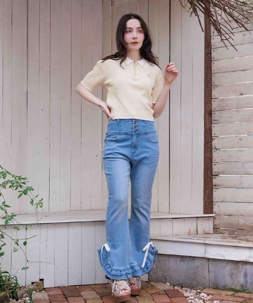 axes femme(アクシーズファム)の「刺繍入りジップニットポロ(ニット/セーター・レディース・イエロー/ピンク/グレイッシュベージュ/レッド/ブラック・FREE)」の9枚目の写真