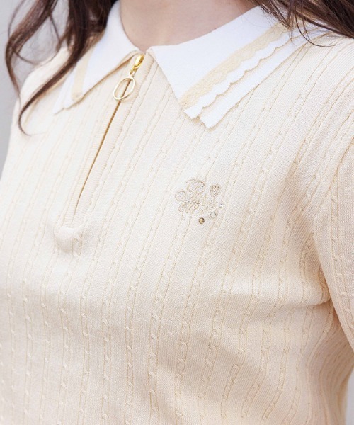 axes femme(アクシーズファム)の「刺繍入りジップニットポロ(ニット/セーター・レディース・イエロー/ピンク/グレイッシュベージュ/レッド/ブラック・FREE)」の10枚目の写真