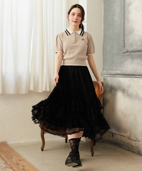 axes femme(アクシーズファム)の「刺繍入りジップニットポロ(ニット/セーター・レディース・イエロー/ピンク/グレイッシュベージュ/レッド/ブラック・FREE)」の13枚目の写真