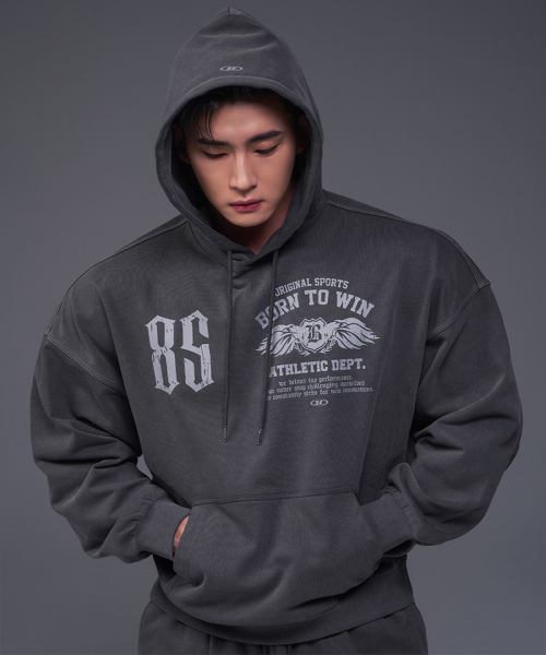 85 PIGMENT SEMI OVER FIT HOODIE [CHARCOAL] — худи полу‑оверсайз, угольный