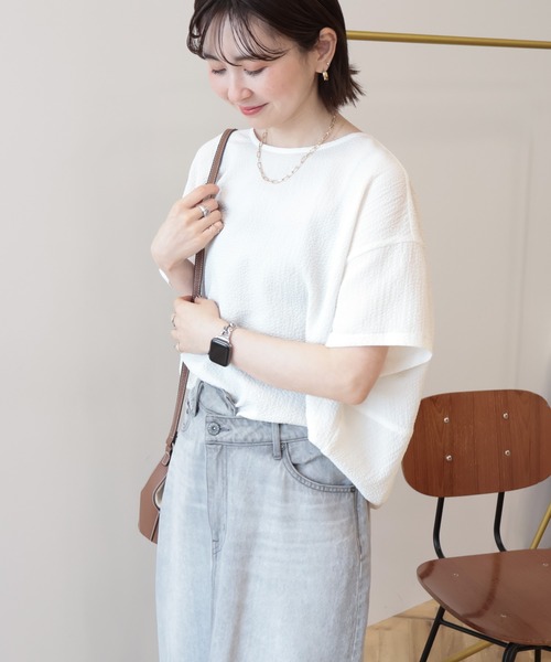 AMERICAN HOLIC（アメリカンホリック）の「【UVカット】サッカーコクーンブラウス（シャツ/ブラウス・レディース・オフホワイト/サックスブルー/ブラック・L/M）」の2枚目の写真