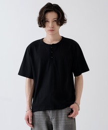 無地 ヘンリーネック ワイド Tシャツ