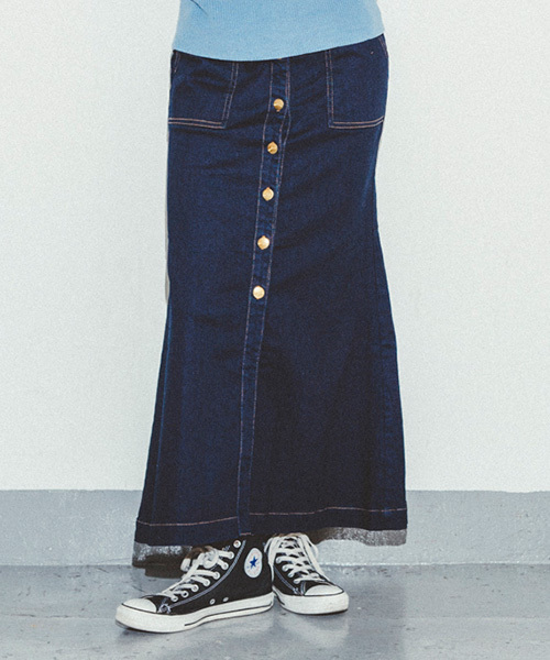 Omekashi（オメカシ）の「【Omekashi】デニムロングスカート（デニムスカート・レディース・オフホワイト/ブルー/ネイビー・2/1）」の3枚目の写真