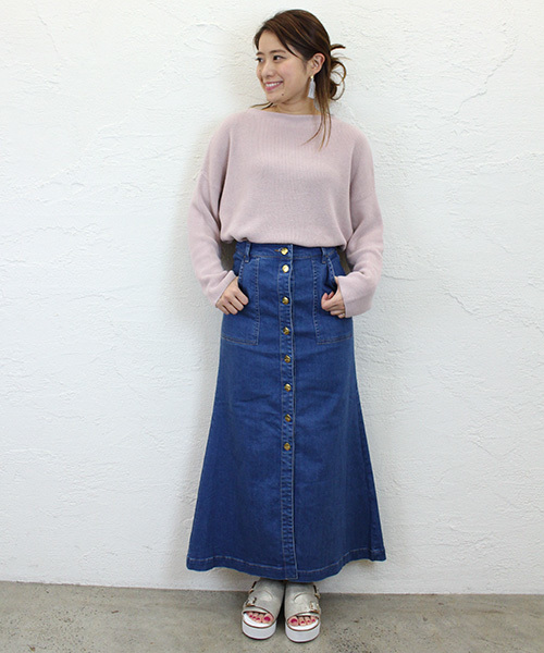 Omekashi（オメカシ）の「【Omekashi】デニムロングスカート（デニムスカート・レディース・オフホワイト/ブルー/ネイビー・2/1）」の4枚目の写真