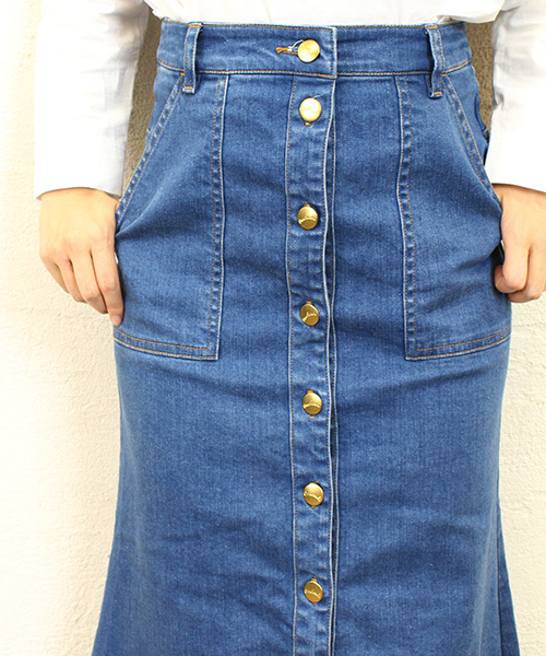 Omekashi（オメカシ）の「【Omekashi】デニムロングスカート（デニムスカート・レディース・オフホワイト/ブルー/ネイビー・2/1）」の9枚目の写真