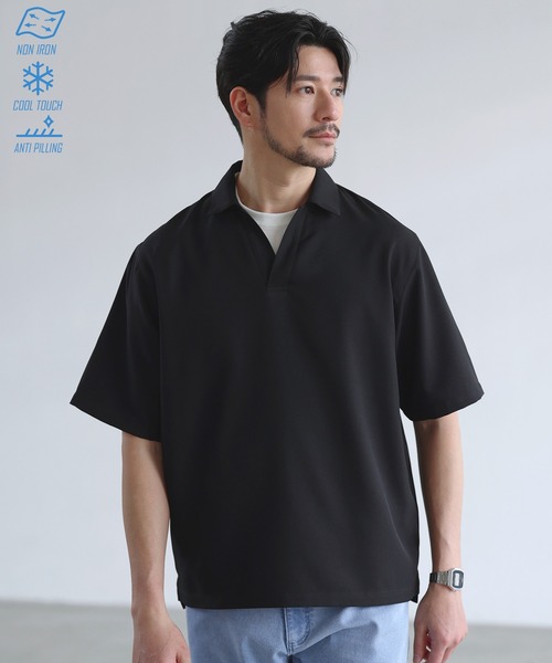 SPU（スプ）の「【セットアップ対応】防シワ・防ピリング・接触冷感　機能性素材テックリネン半袖スキッパーシャツ（シャツ/ブラウス・メンズ・ブラック/チャコール/ナチュラル/ネイビー・XL/L/M/S）」の2枚目の写真