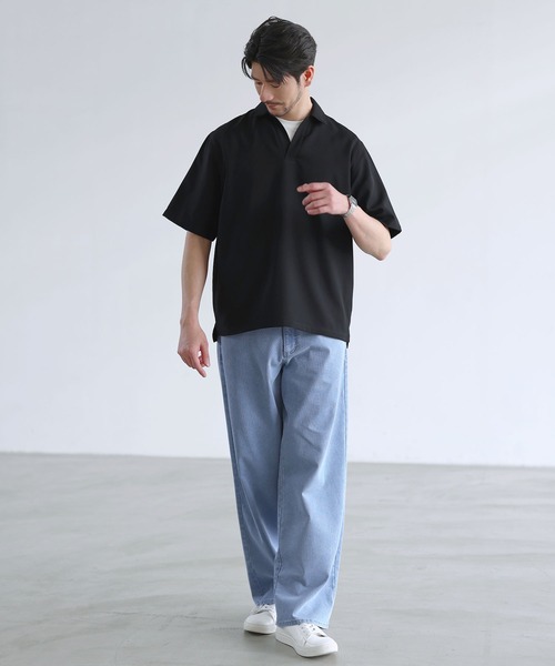 SPU（スプ）の「【セットアップ対応】防シワ・防ピリング・接触冷感　機能性素材テックリネン半袖スキッパーシャツ（シャツ/ブラウス・メンズ・ブラック/チャコール/ナチュラル/ネイビー・XL/L/M/S）」の14枚目の写真