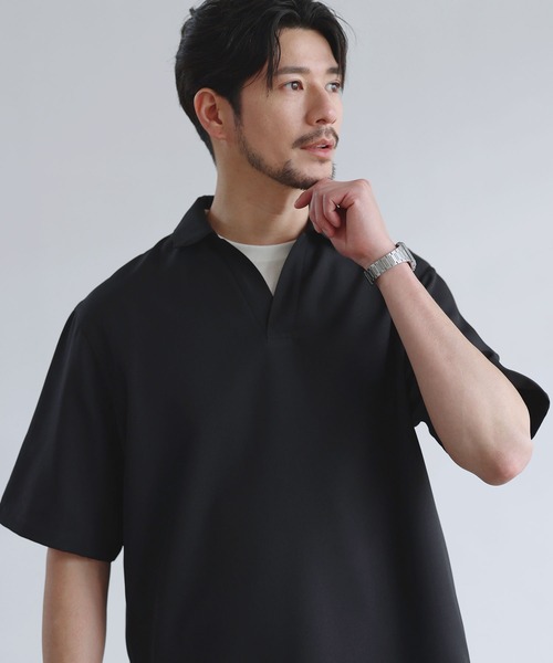 SPU（スプ）の「【セットアップ対応】防シワ・防ピリング・接触冷感　機能性素材テックリネン半袖スキッパーシャツ（シャツ/ブラウス・メンズ・ブラック/チャコール/ナチュラル/ネイビー・XL/L/M/S）」の5枚目の写真
