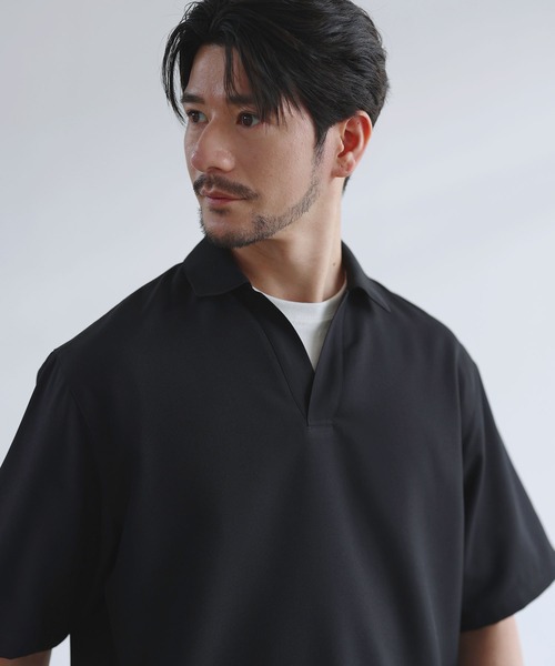 SPU（スプ）の「【セットアップ対応】防シワ・防ピリング・接触冷感　機能性素材テックリネン半袖スキッパーシャツ（シャツ/ブラウス・メンズ・ブラック/チャコール/ナチュラル/ネイビー・XL/L/M/S）」の7枚目の写真