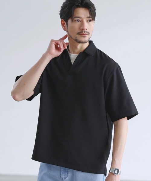 SPU（スプ）の「【セットアップ対応】防シワ・防ピリング・接触冷感　機能性素材テックリネン半袖スキッパーシャツ（シャツ/ブラウス・メンズ・ブラック/チャコール/ナチュラル/ネイビー・XL/L/M/S）」の8枚目の写真