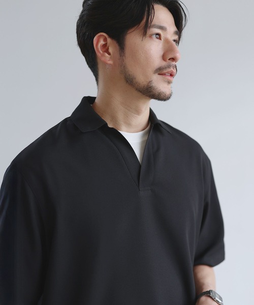 SPU（スプ）の「【セットアップ対応】防シワ・防ピリング・接触冷感　機能性素材テックリネン半袖スキッパーシャツ（シャツ/ブラウス・メンズ・ブラック/チャコール/ナチュラル/ネイビー・XL/L/M/S）」の9枚目の写真