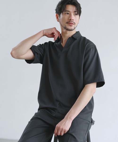 SPU（スプ）の「【セットアップ対応】防シワ・防ピリング・接触冷感　機能性素材テックリネン半袖スキッパーシャツ（シャツ/ブラウス・メンズ・ブラック/チャコール/ナチュラル/ネイビー・XL/L/M/S）」の18枚目の写真