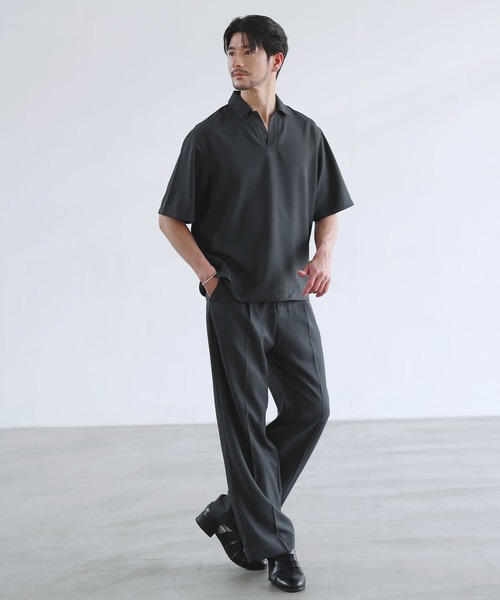 SPU（スプ）の「【セットアップ対応】防シワ・防ピリング・接触冷感　機能性素材テックリネン半袖スキッパーシャツ（シャツ/ブラウス・メンズ・ブラック/チャコール/ナチュラル/ネイビー・XL/L/M/S）」の21枚目の写真