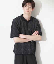 【主張しすぎない配色バランス】アーガイルメッシュポロ半袖Tシャツ 洗濯機OK