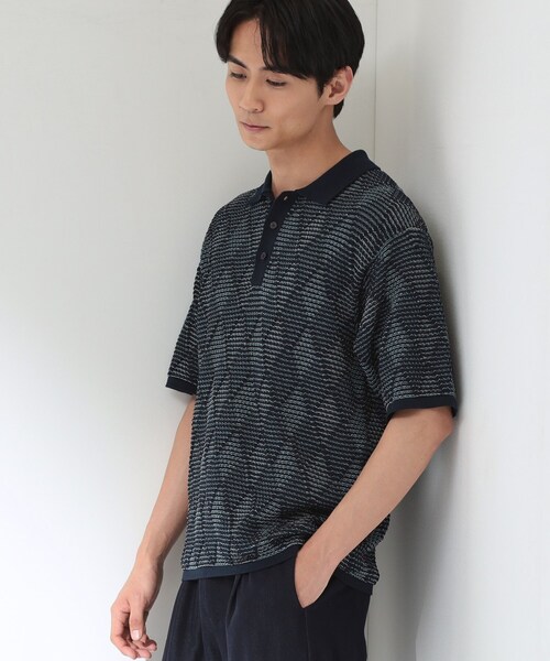 THE SHOP TK （ザ ショップ ティーケー ）の「【主張しすぎない配色バランス】アーガイルメッシュポロ半袖Tシャツ 洗濯機OK（ニット/セーター・メンズ・ブラック/ブルー・02/03/04）」の3枚目の写真