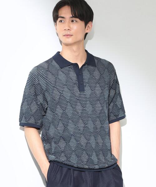 THE SHOP TK （ザ ショップ ティーケー ）の「【主張しすぎない配色バランス】アーガイルメッシュポロ半袖Tシャツ 洗濯機OK（ニット/セーター・メンズ・ブラック/ブルー・02/03/04）」の4枚目の写真