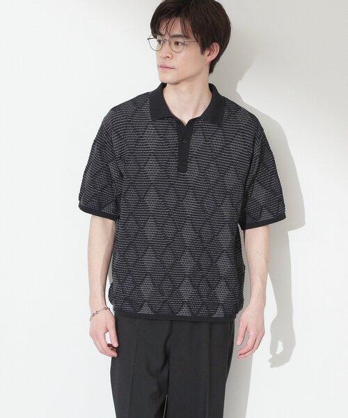 THE SHOP TK （ザ ショップ ティーケー ）の「【主張しすぎない配色バランス】アーガイルメッシュポロ半袖Tシャツ 洗濯機OK（ニット/セーター・メンズ・ブラック/ブルー・02/03/04）」の7枚目の写真
