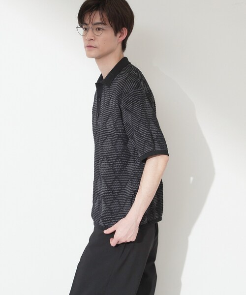 THE SHOP TK （ザ ショップ ティーケー ）の「【主張しすぎない配色バランス】アーガイルメッシュポロ半袖Tシャツ 洗濯機OK（ニット/セーター・メンズ・ブラック/ブルー・02/03/04）」の8枚目の写真