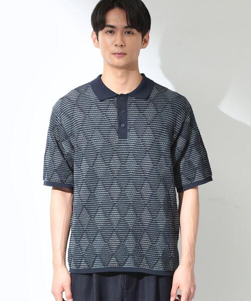 THE SHOP TK （ザ ショップ ティーケー ）の「【主張しすぎない配色バランス】アーガイルメッシュポロ半袖Tシャツ 洗濯機OK（ニット/セーター・メンズ・ブラック/ブルー・02/03/04）」の11枚目の写真