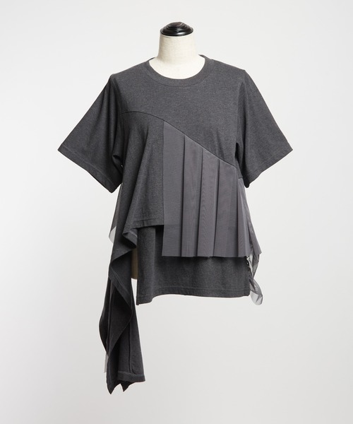 gomme（ゴム）デザインカットソー／Mサイズ　グレー ミックスT（Tシャツ/カットソー）｜gomme（ゴム）のファッション通販