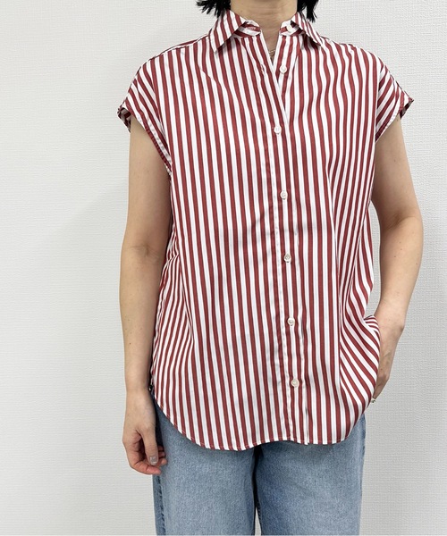 THE FLATS（ザフラッツ）の「ST: THE FLATS  N/S SHIRT / ノースリーブ シャツ（シャツ/ブラウス・レディース・カーキ/ブラック/レッド・FREE）」の3枚目の写真