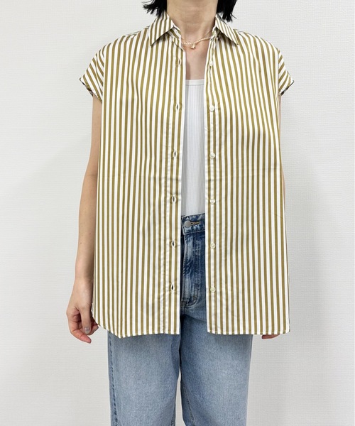 THE FLATS（ザフラッツ）の「ST: THE FLATS  N/S SHIRT / ノースリーブ シャツ（シャツ/ブラウス・レディース・カーキ/ブラック/レッド・FREE）」の2枚目の写真