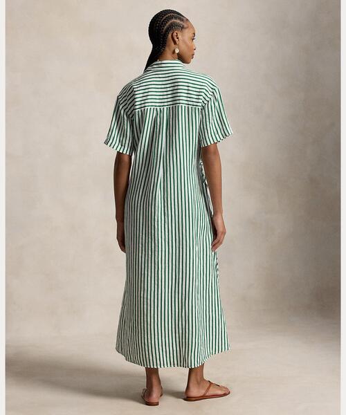 POLO RALPH LAUREN(ポロ ラルフ ローレン)の「ストライプド リネンコットン ドローコード シャツドレス(シャツワンピース・レディース・ホワイト・2/4/00/0/6/8)」の4枚目の写真