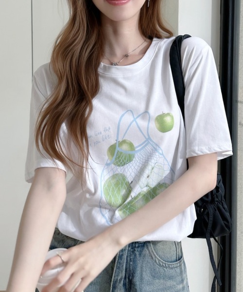 Ada.（エイダ）の「ラフランスプリント 半袖Tシャツ（Tシャツ/カットソー・レディース・ホワイト/グレー/オートミール・FREE）」の4枚目の写真