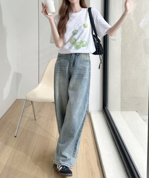 Ada.（エイダ）の「ラフランスプリント 半袖Tシャツ（Tシャツ/カットソー・レディース・ホワイト/グレー/オートミール・FREE）」の6枚目の写真