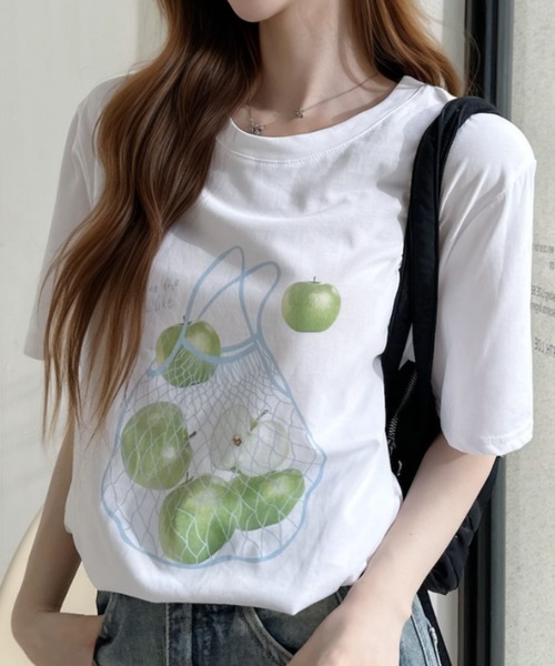 Ada.（エイダ）の「ラフランスプリント 半袖Tシャツ（Tシャツ/カットソー・レディース・ホワイト/グレー/オートミール・FREE）」の5枚目の写真