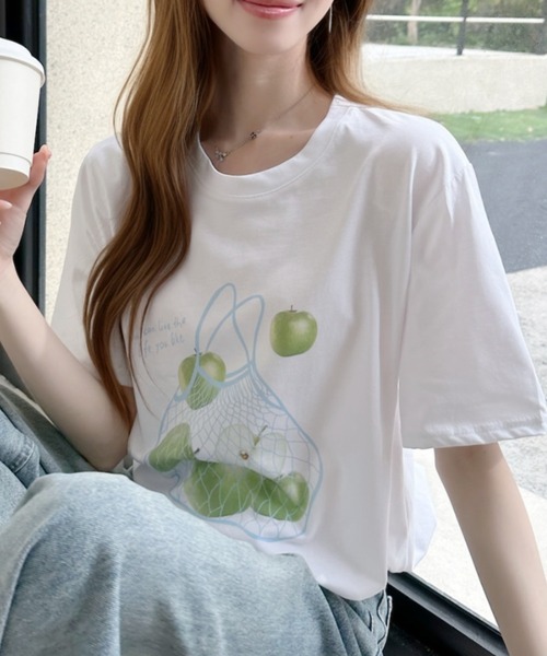 Ada.（エイダ）の「ラフランスプリント 半袖Tシャツ（Tシャツ/カットソー・レディース・ホワイト/グレー/オートミール・FREE）」の8枚目の写真