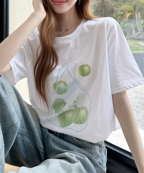 Ada.（エイダ）の「ラフランスプリント 半袖Tシャツ（Tシャツ/カットソー・レディース・ホワイト/グレー/オートミール・FREE）」の9枚目の写真