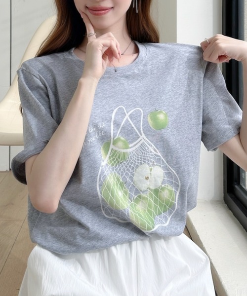 Ada.（エイダ）の「ラフランスプリント 半袖Tシャツ（Tシャツ/カットソー・レディース・ホワイト/グレー/オートミール・FREE）」の10枚目の写真