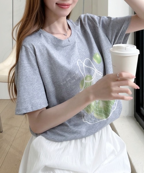 Ada.（エイダ）の「ラフランスプリント 半袖Tシャツ（Tシャツ/カットソー・レディース・ホワイト/グレー/オートミール・FREE）」の18枚目の写真