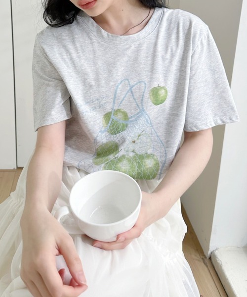 Ada.（エイダ）の「ラフランスプリント 半袖Tシャツ（Tシャツ/カットソー・レディース・ホワイト/グレー/オートミール・FREE）」の16枚目の写真