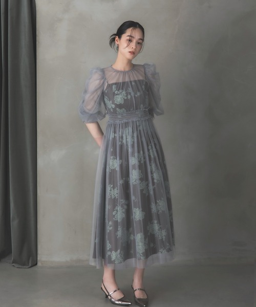 Rose of Sharon(ローズオブシャロン)の「シアーレイヤード花柄パフ袖ドレス(ドレス・レディース・ベージュ/ベージュ×ブラック/ブラック/ブルー・S/M)」の14枚目の写真