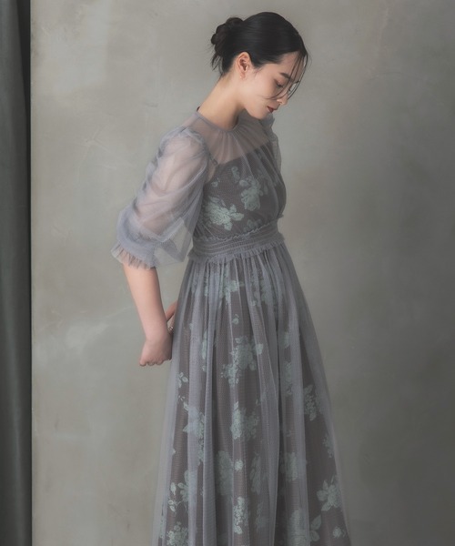 Rose of Sharon(ローズオブシャロン)の「シアーレイヤード花柄パフ袖ドレス(ドレス・レディース・ベージュ/ベージュ×ブラック/ブラック/ブルー・S/M)」の15枚目の写真