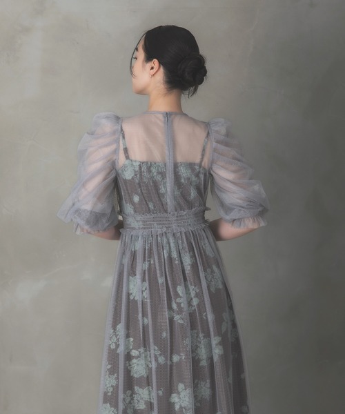Rose of Sharon(ローズオブシャロン)の「シアーレイヤード花柄パフ袖ドレス(ドレス・レディース・ベージュ/ベージュ×ブラック/ブラック/ブルー・S/M)」の16枚目の写真