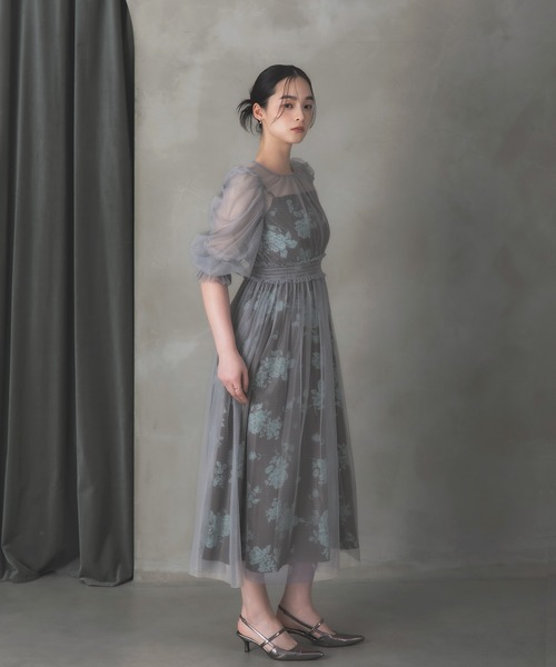 Rose of Sharon(ローズオブシャロン)の「シアーレイヤード花柄パフ袖ドレス(ドレス・レディース・ベージュ/ベージュ×ブラック/ブラック/ブルー・S/M)」の17枚目の写真