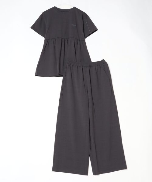 THOUSAND MILE（サウザンドマイル）の「THOUSAND MILE/サウザンドマイル　ギャザーウエストTEE＆ワイドパンツ セットアップ　GATHERED WAIST TEE&WIDE PANTS SET（セットアップ・レディース・ブラック/ブラウン/ホワイト×ブラック・FREE）」の5枚目の写真