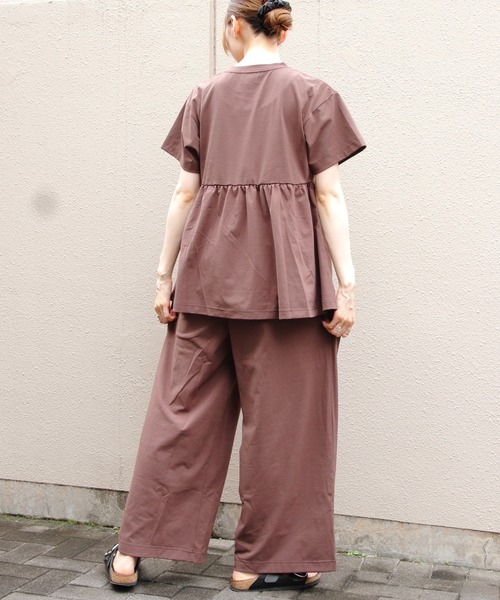 THOUSAND MILE（サウザンドマイル）の「THOUSAND MILE/サウザンドマイル　ギャザーウエストTEE＆ワイドパンツ セットアップ　GATHERED WAIST TEE&WIDE PANTS SET（セットアップ・レディース・ブラック/ブラウン/ホワイト×ブラック・FREE）」の20枚目の写真